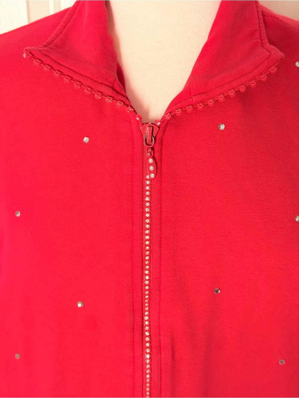 Vintage Quacker Factory Red Rhinestone Zip-Front Jacket - Picture 3 of 10